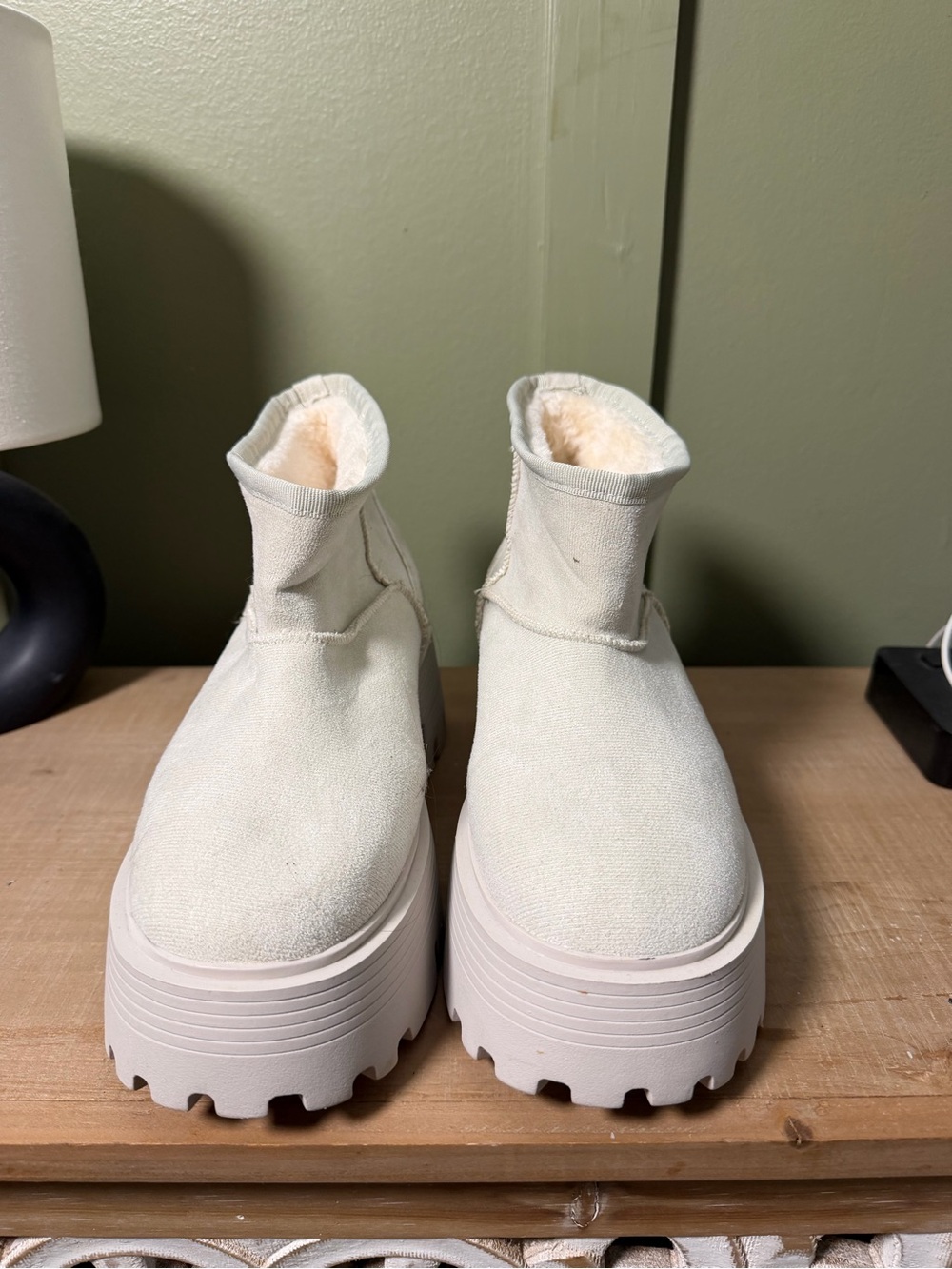 Pink Lily Off White Suede Lug Ankle Bootie